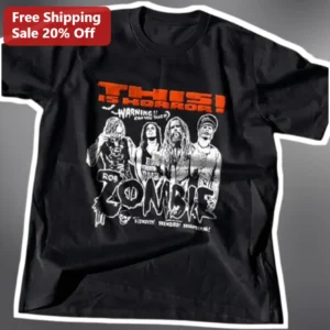 Rob Zombie Horror Graphic Tee Fiendish Frenzied Frightening Metal Band Shirt available at our Los Angeles warehouse