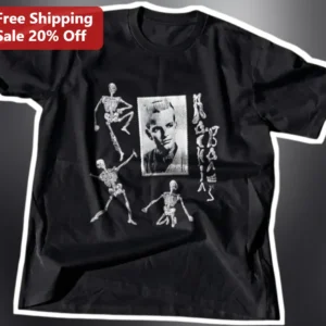 Rock Roll Tee Vintage Rockabilly Dancing Skeleton Graphic T-Shirt for Men Women available at our Los Angeles warehouse