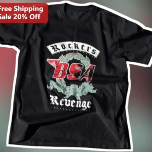 Rockers BSA Revenge Tee Vintage UK Rocker Subculture Graphic T-Shirt for Motorcycle Enthusiasts available at our Los Angeles warehouse