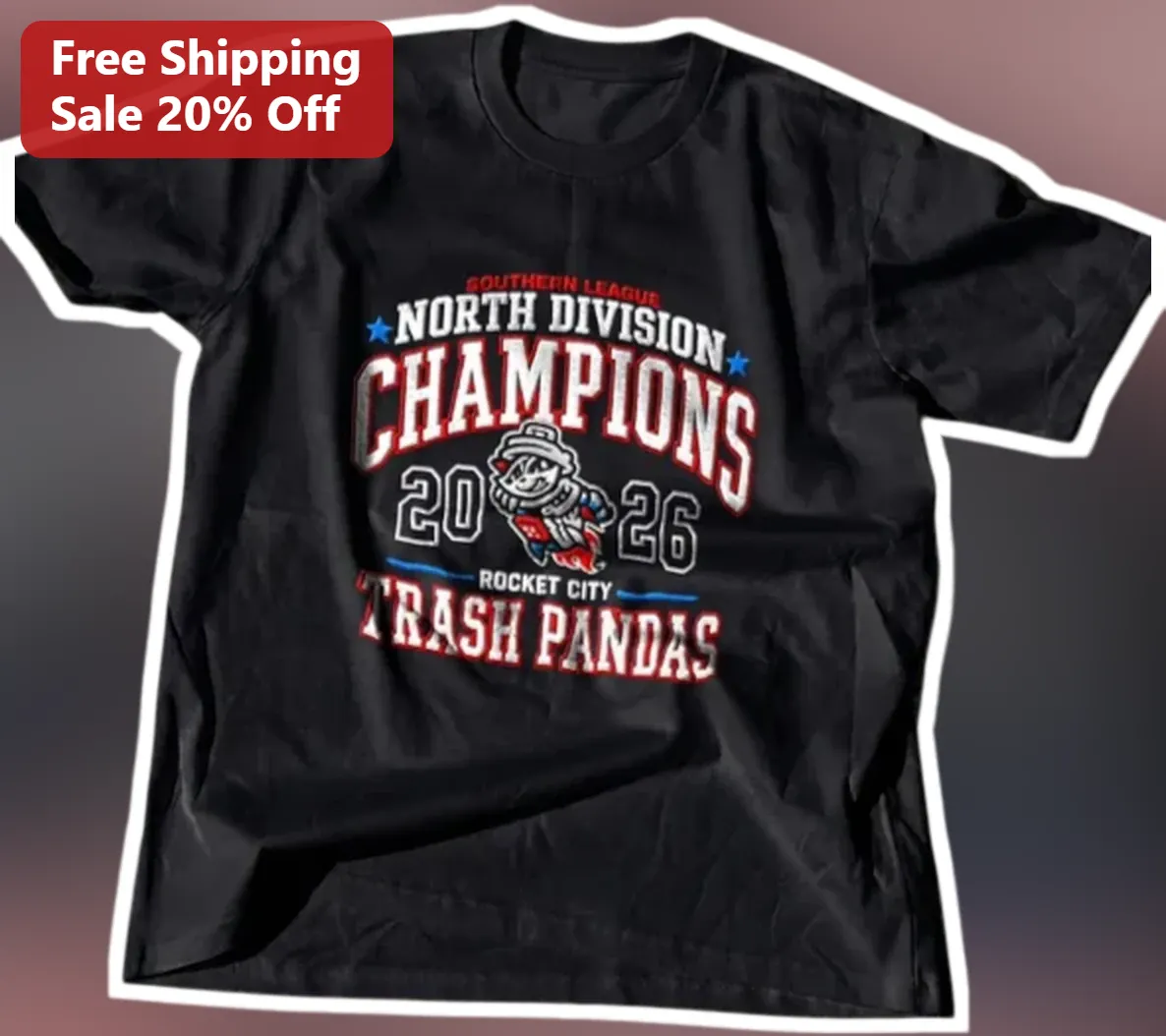 Rocket City Trash Pandas Southern League North Division Cham — Los Angeles Rocket City Trash Pandas Southern League North Division Champions Vintage Baseball Graphic Tee available at our Los Angeles warehouse