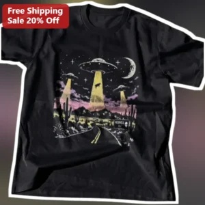 Roswell NM UFO Alien Retro Vintage Graphic Tee Souvenir Gift Shirt available at our Los Angeles warehouse