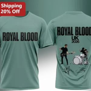 Royal Blood UK Tour 2026 Vintage Band Tee Sage Green Rock Merch Gift available at our Los Angeles warehouse