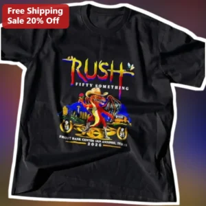 Rush Fifty Something Tour Graphic Tee Classic Rock Band Merch Gift for Men Women available at our Los Angeles warehouse