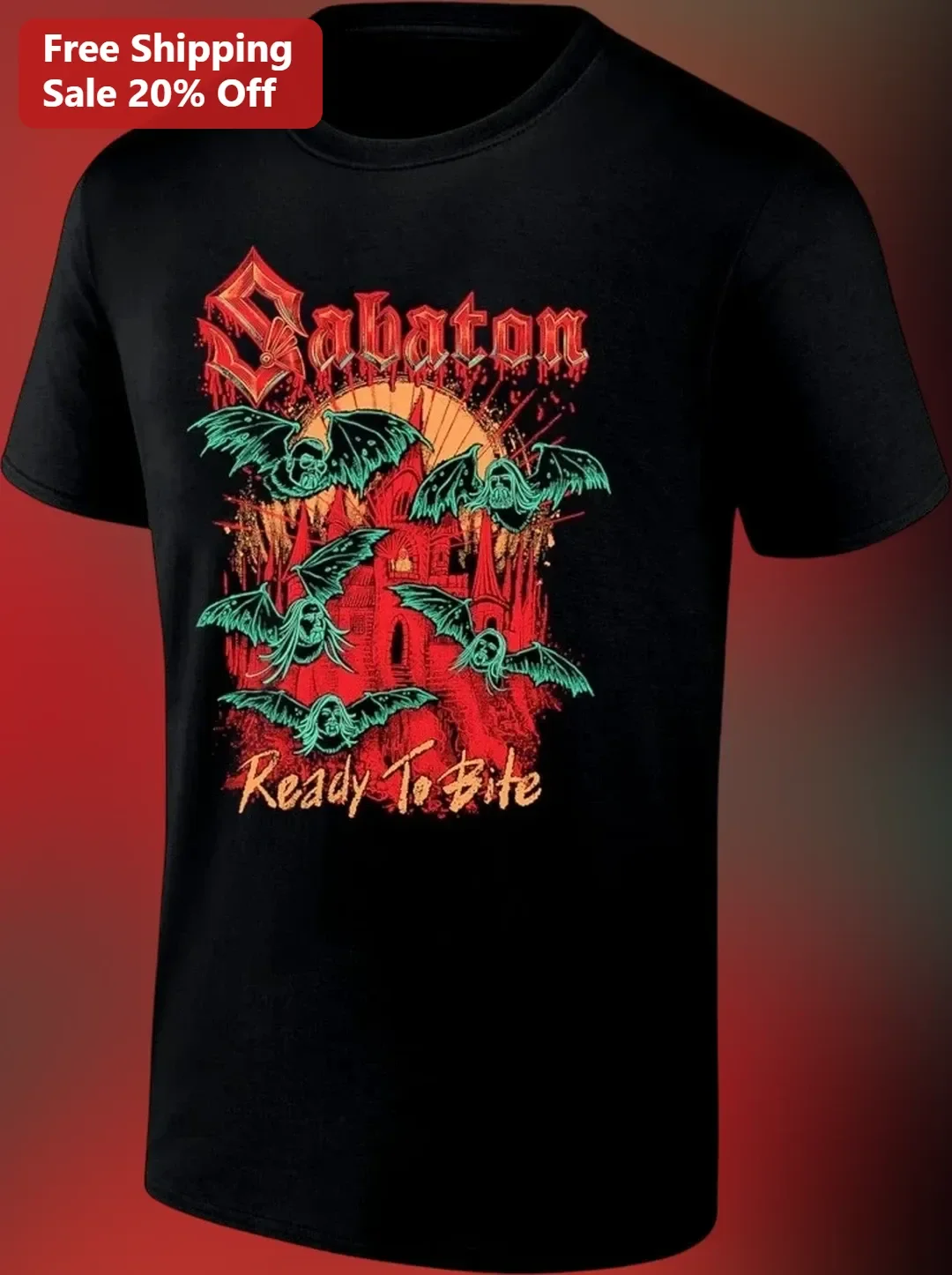 Sabaton Ready To Bite Tee Heavy Metal Band Graphic Shirt Got — Los Angeles Sabaton Ready To Bite Tee Heavy Metal Band Graphic Shirt Gothic Vampire Bat Design available at our Los Angeles warehouse