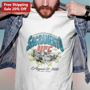 Sacramento UFC Tee Vintage Retro Fight Night Graphic T-Shirt for Men MMA Fans available at our Los Angeles warehouse