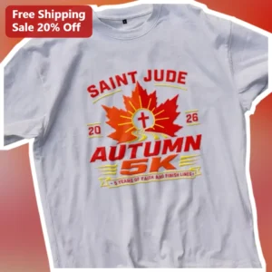 Saint Jude Autumn 5K Tee Indianapolis Fall Run Shirt available at our Los Angeles warehouse