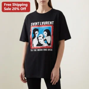 Saint Laurent To The Moon And Back Tee Vintage Film Noir Pop Art Graphic Shirt Unisex Streetwear available at our Los Angeles warehouse
