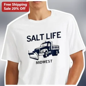 Salt Life Midwest Tee Snow Plow Truck Graphic Shirt for Winter Road Crew available at our Los Angeles warehouse