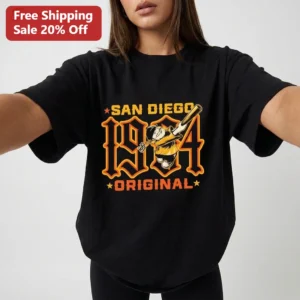 San Diego 1904 Original Swinging Friar Baseball Tee Vintage Mascot Graphic Shirt for Padres Fans available at our Los Angeles warehouse