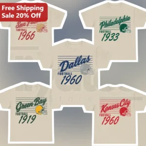 San Francisco Philadelphia Dallas Green Bay Kansas City Football Vintage Retro Graphic Tee available at our Los Angeles warehouse