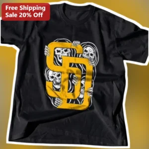 SD Skulls Interlocking Logo Tee San Diego Padres Gothic Baseball Fan Apparel available at our Los Angeles warehouse
