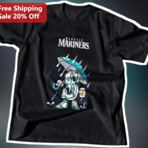 Seattle Mariners Vintage Rainy Day Mascot Graphic Tee for Men Women available at our Los Angeles warehouse