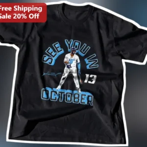See You In October Mookie Betts Dodgers Baseball Player Signature Graphic Tee available at our Los Angeles warehouse