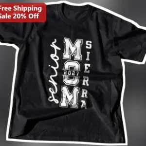 Senior Mom Tee Class of 2027 Personalized Graduation Gift for Women available at our Los Angeles warehouse