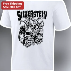 Silverstein Band Graphic Tee Vintage Emo Skull Rose Design Unisex Cotton Shirt available at our Los Angeles warehouse