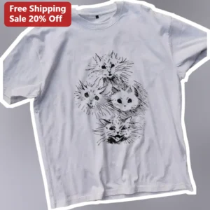 Sketch Style Cats Tee Artistic Hand Drawn Feline Graphic Shirt for Cat Lovers available at our Los Angeles warehouse