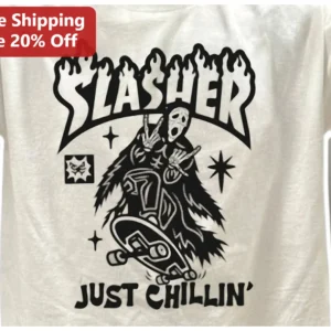 Slasher Just Chillin Ghostface Skateboard Graphic Tee Horror Movie Fan Gift available at our Los Angeles warehouse