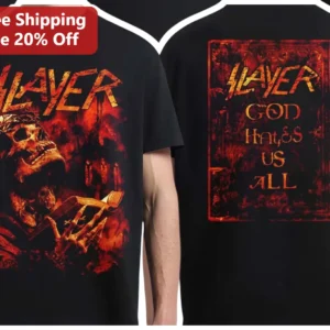 Slayer God Hates Us All Thrash Metal Album Art Graphic Tee available at our Los Angeles warehouse