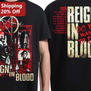 Slayer Reign in Blood Do You Want to Die Graphic Tee Thrash Metal Band Merch available at our Los Angeles warehouse