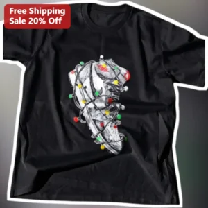 Sneaker Wrapped in Christmas Lights Tee Funny Holiday Graphic T-Shirt for Sneakerheads available at our Los Angeles warehouse