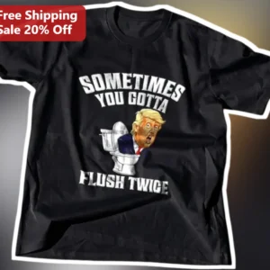 Sometimes You Gotta Flush Twice Donald Trump Funny Political Satire Tee available at our Los Angeles warehouse