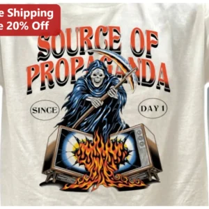 Source Of Propaganda Since Day 1 Grim Reaper Vintage Heavy Metal Graphic Tee available at our Los Angeles warehouse
