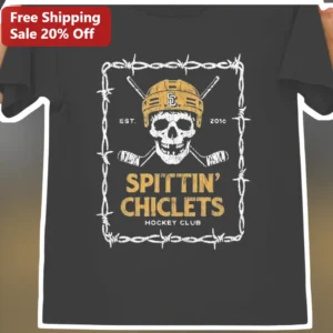 Spittin' Chiclets Hockey Club Tee Vintage Skull Design Barstool Sports Podcast Merch Gift for Men available at our Los Angeles warehouse