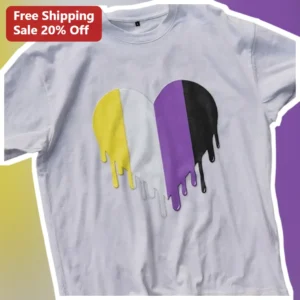 Split Heart Drip Flag Tee Pride Non-Binary Trans Ally Melting Heart Graphic Shirt available at our Los Angeles warehouse