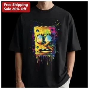 SpongeBob SquarePants Grunge Distressed Tee Funny Cartoon Character Shirt for Men Adults available at our Los Angeles warehouse