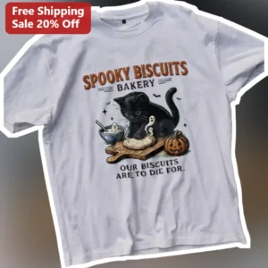 Spooky Biscuits Bakery Our Biscuits Are To Die For Vintage Halloween Cat Graphic Tee available at our Los Angeles warehouse