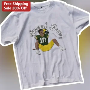 Spread Love Jordan Love Green Bay Packers Quarterback Graphic Tee available at our Los Angeles warehouse