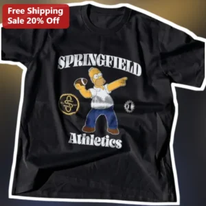 Springfield Athletics Homer Simpson Football Tee Vintage Distressed Graphic T-Shirt for Simpsons Fan available at our Los Angeles warehouse
