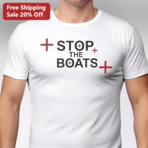 Stop The Boats Graphic Tee Men's Political Protest Shirt available at our Los Angeles warehouse