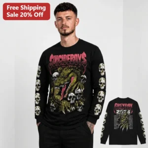 Suicideboys Greyday 2026 North American Tour Long Sleeve Tee, Skull Graphic Underground Rap Concert available at our Los Angeles warehouse