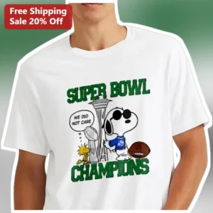 Super Bowl Champions We Did Not Care Snoopy Graphic Tee available at our Los Angeles warehouse