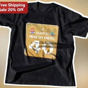 Super Mario Bros. 40th Anniversary Retro Pixel Art Tee Gift for Gamers available at our Los Angeles warehouse