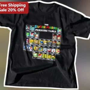 Super Mario Periodic Table Tee Nintendo Gaming Science Gift for Gamers available at our Los Angeles warehouse