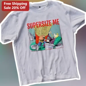 Super Size Me Tee Morgan Spurlock Documentary Graphic Shirt Retro Cartoon Parody Gift available at our Los Angeles warehouse