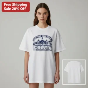 Support Your Local Library Des Moines Iowa Tee, Vintage Varsity Library Shirt, Librarian Book Lover available at our Los Angeles warehouse
