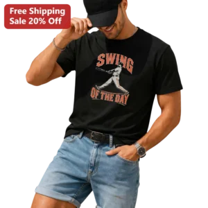 Swing Of The Day Vintage Baseball Player Graphic Tee For Men Women available at our Los Angeles warehouse