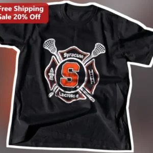 Syracuse Lacrosse Firefighter Maltese Cross Distressed Vintage Graphic Tee for Men available at our Los Angeles warehouse