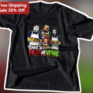 Take A Fruit Or Veggie Horror Movie Villains Graphic Tee Halloween Funny Shirt available at our Los Angeles warehouse
