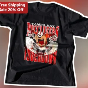Tampa Bay Buccaneers Touchdown Tee Captain Fear Vintage Distressed Graphic Shirt for NFL Fans available at our Los Angeles warehouse