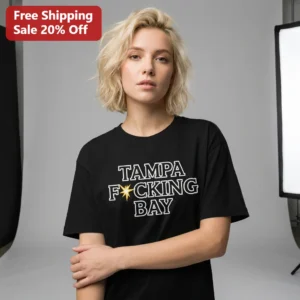 Tampa F*cking Bay Tee, Tampa Bay Hockey Fan Shirt, Lightning Fan Gift, Florida Sports Fan Apparel available at our Los Angeles warehouse