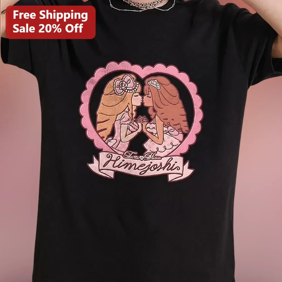 Tarte au Miel Himejoshi Graphic Tee Kawaii Harajuku Style Black Cotton Shirt available at our Los Angeles warehouse