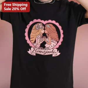 Tarte au Miel Himejoshi Graphic Tee Kawaii Harajuku Style Black Cotton Shirt available at our Los Angeles warehouse