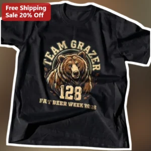 Team Grazer Fat Bear Week 2026 Tee Vintage Grizzly Bear Graphic Shirt available at our Los Angeles warehouse