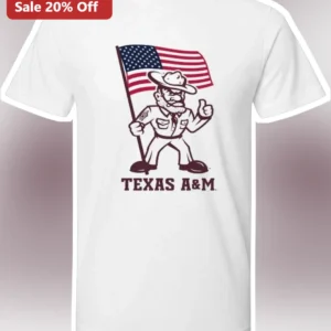 Texas A&M Reveille Soldier Mascot Graphic Tee Patriotic Aggie Spirit Shirt available at our Los Angeles warehouse