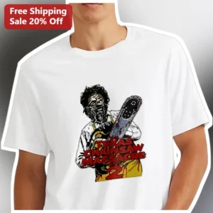 Texas Chainsaw Massacre Part 2 Leatherface Vintage Horror Graphic Tee for Fans available at our Los Angeles warehouse