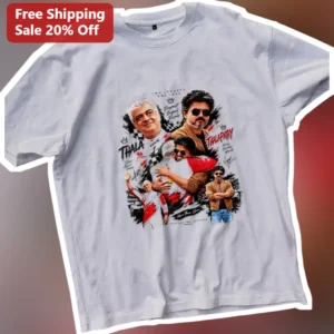 Thala Thalapathy Two Legends One Love Vijay Ajith Kumar Fan Art Tee available at our Los Angeles warehouse